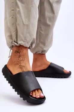 Outlet Boto Modne Klapki Na Platformie Czarne Estella