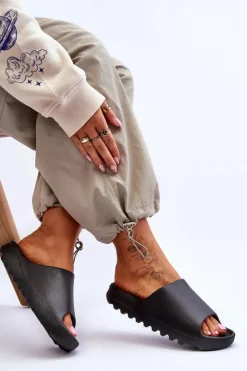 Outlet Boto Modne Klapki Na Platformie Czarne Estella