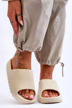 Damskie Boto Modne Klapki Na Platformie Jasnobeżowe Estella