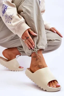 Damskie Boto Modne Klapki Na Platformie Jasnobeżowe Estella