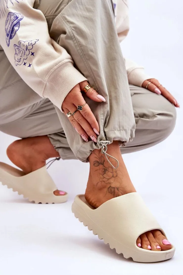 Damskie Boto Modne Klapki Na Platformie Jasnobeżowe Estella