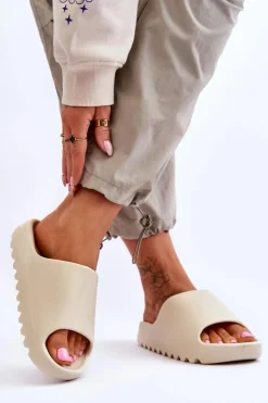 Damskie Boto Modne Klapki Na Platformie Jasnobeżowe Estella