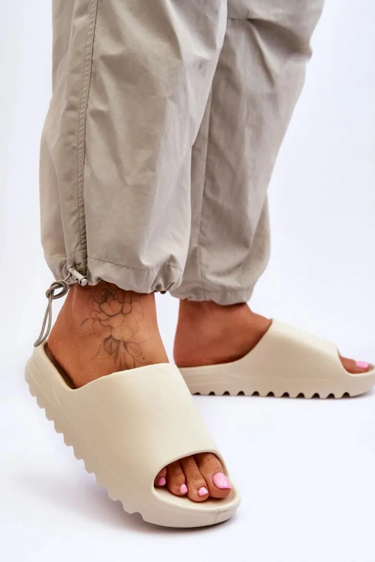 Damskie Boto Modne Klapki Na Platformie Jasnobeżowe Estella