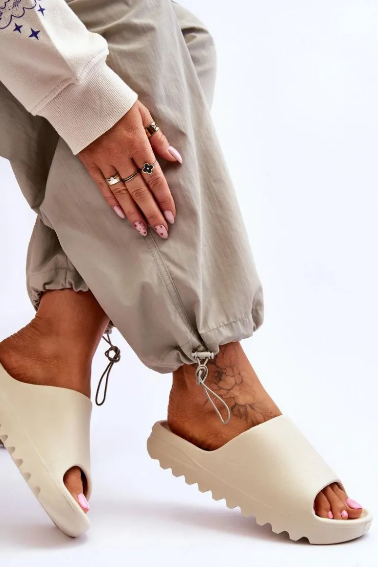 Damskie Boto Modne Klapki Na Platformie Jasnobeżowe Estella