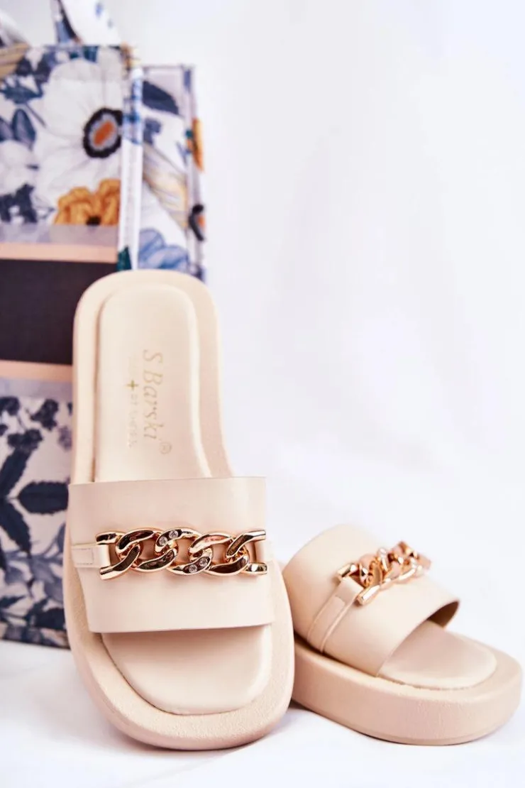 Damskie Damskie buty S.Barski Modne Klapki Z Łańcuchem Beżowe Megosa