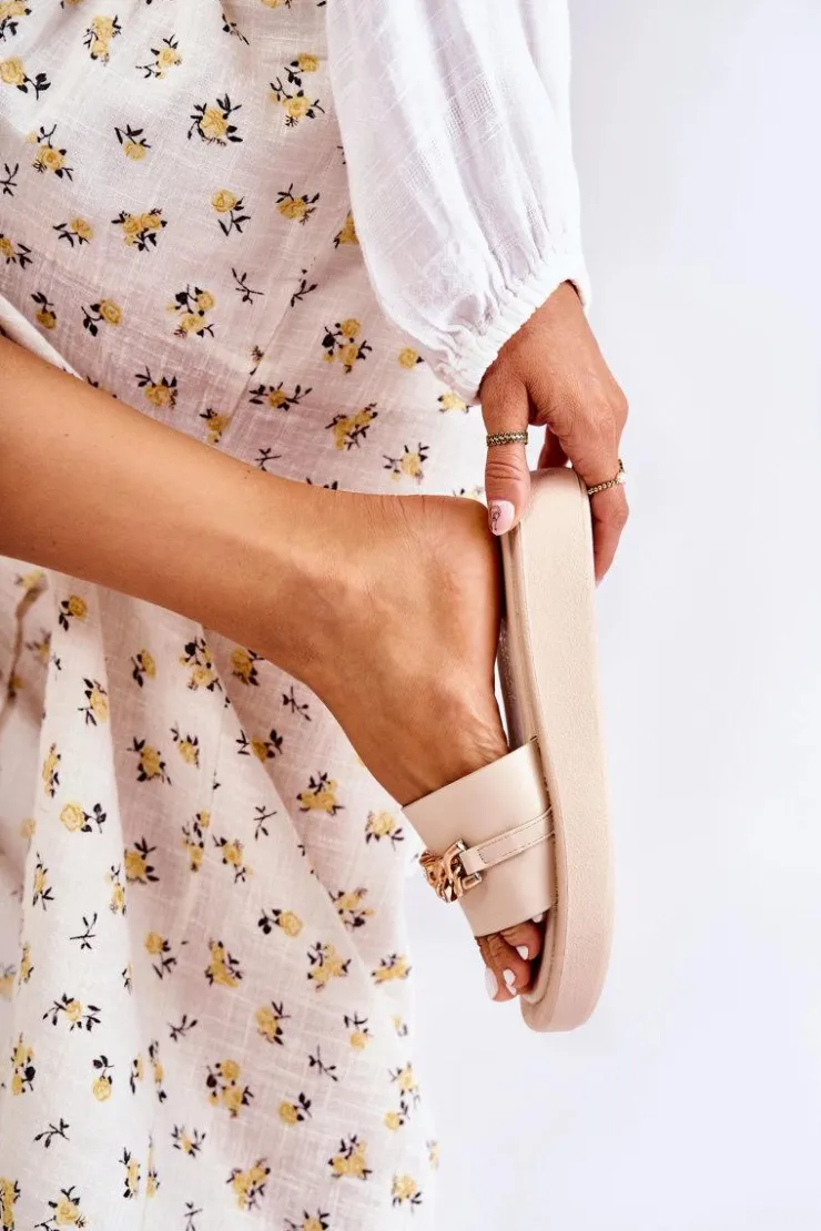 Damskie Damskie buty S.Barski Modne Klapki Z Łańcuchem Beżowe Megosa