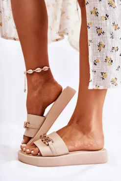 Damskie Damskie buty S.Barski Modne Klapki Z Łańcuchem Beżowe Megosa