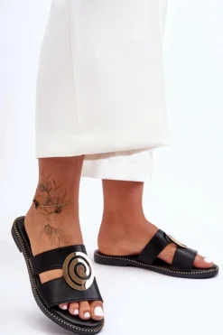 Boto Klapki Damskie Klasyczne*Modne Klapki Z Lustrzaną Ozdobą Czarne Deep Breath