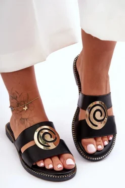 Boto Klapki Damskie Klasyczne*Modne Klapki Z Lustrzaną Ozdobą Czarne Deep Breath