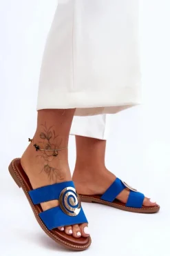 Best Boto Modne Klapki Z Lustrzaną Ozdobą Niebieskie Deep Breath