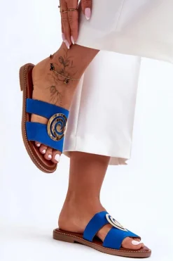 Best Boto Modne Klapki Z Lustrzaną Ozdobą Niebieskie Deep Breath