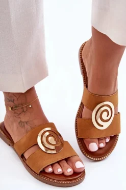 Damskie Boto Modne Klapki Z Lustrzaną Ozdobą Camel Deep Breath