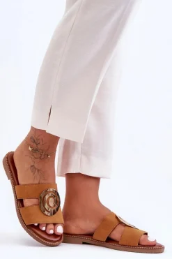 Damskie Boto Modne Klapki Z Lustrzaną Ozdobą Camel Deep Breath