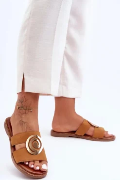 Damskie Boto Modne Klapki Z Lustrzaną Ozdobą Camel Deep Breath
