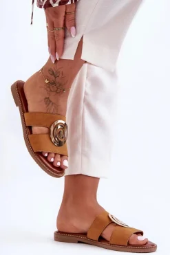 Damskie Boto Modne Klapki Z Lustrzaną Ozdobą Camel Deep Breath