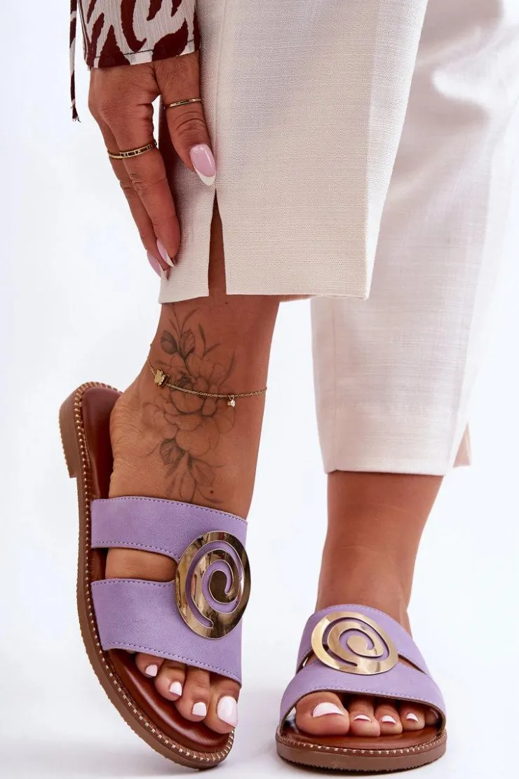 Discount Boto Modne Klapki Z Lustrzaną Ozdobą Fioletowe Deep Breath Fioletowy