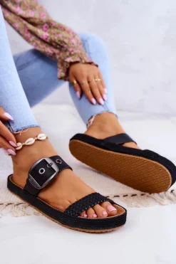 Damskie Big Star Shoes Modne Klapki Ze Sprzączką Big Star JJ274730 Czarne