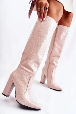 Sale Boto Modne Kozaki Na Słupku Beżowe Constancy Beżowy