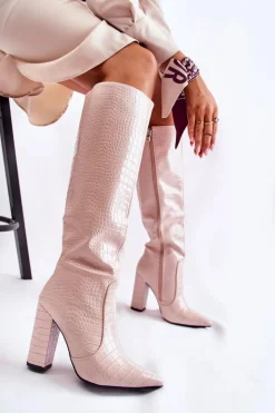 Sale Boto Modne Kozaki Na Słupku Beżowe Constancy Beżowy