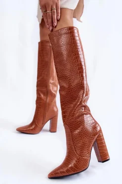 Damskie Boto Modne Kozaki Na Słupku Camel Constancy