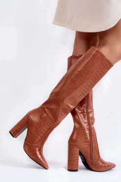 Damskie Boto Modne Kozaki Na Słupku Camel Constancy