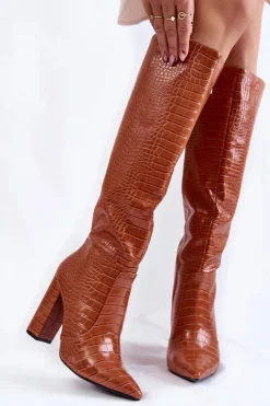 Damskie Boto Modne Kozaki Na Słupku Camel Constancy