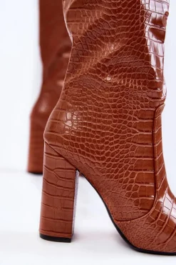 Damskie Boto Modne Kozaki Na Słupku Camel Constancy