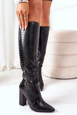 New Boto Modne Kozaki Na Słupku Czarne Constancy