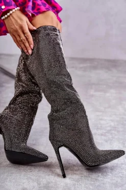 Hot Boto Modne Kozaki Na Szpilce Z Cyrkoniami Czarne Lovisa