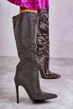 Hot Boto Modne Kozaki Na Szpilce Z Cyrkoniami Czarne Lovisa