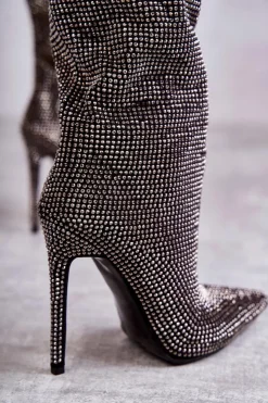 Hot Boto Modne Kozaki Na Szpilce Z Cyrkoniami Czarne Lovisa