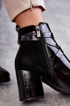 Best Boto Modne Lakierowane Botki La.Fi 260037B-LA Czarne