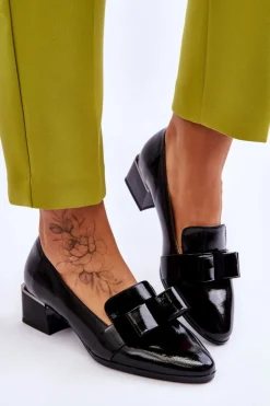 Clearance Buty damskie Vinceza Modne Lakierowane Czółenka Z Ozdobną Kokardą Czarne Shira