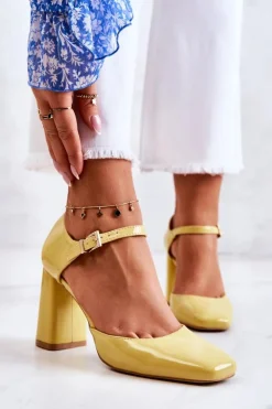 Boto Czółenka Na Słupku|Czółenka Klasyczne*Modne Lakierowane Czółenka Na Słupku Żółte Maoris