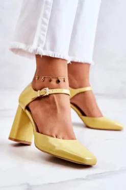 Boto Czółenka Na Słupku|Czółenka Klasyczne*Modne Lakierowane Czółenka Na Słupku Żółte Maoris