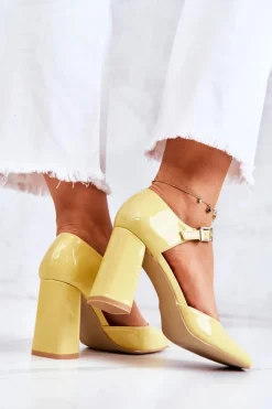Boto Czółenka Na Słupku|Czółenka Klasyczne*Modne Lakierowane Czółenka Na Słupku Żółte Maoris