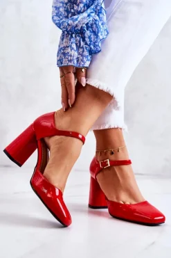 Damskie Boto Modne Lakierowane Czółenka Na Słupku Czerwone Maoris