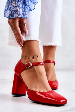 Damskie Boto Modne Lakierowane Czółenka Na Słupku Czerwone Maoris