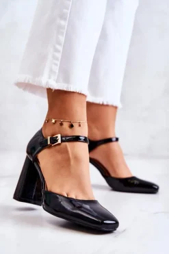 New Boto Modne Lakierowane Czółenka Na Słupku Czarne Maoris