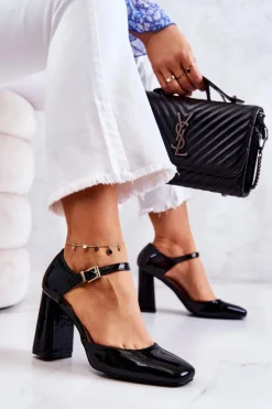 New Boto Modne Lakierowane Czółenka Na Słupku Czarne Maoris