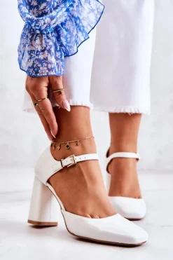 Boto Czółenka Na Słupku|Czółenka Klasyczne*Modne Lakierowane Czółenka Na Słupku Białe Maoris