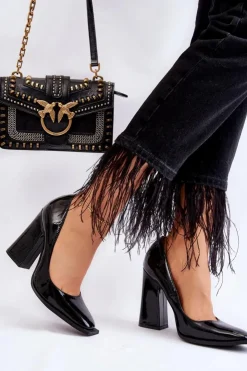 Boto Czółenka Na Słupku|Czółenka Klasyczne*Modne Lakierowane Czółenka Na Słupku Czarne Mysterious