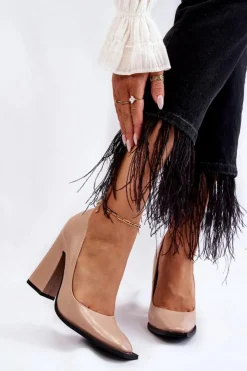 Hot Boto Modne Lakierowane Czółenka Na Słupku Nude Mysterious