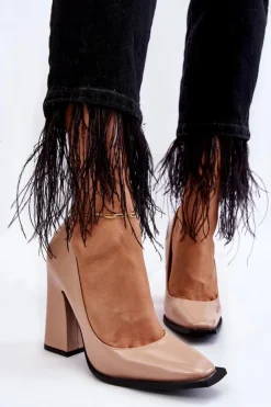 Hot Boto Modne Lakierowane Czółenka Na Słupku Nude Mysterious