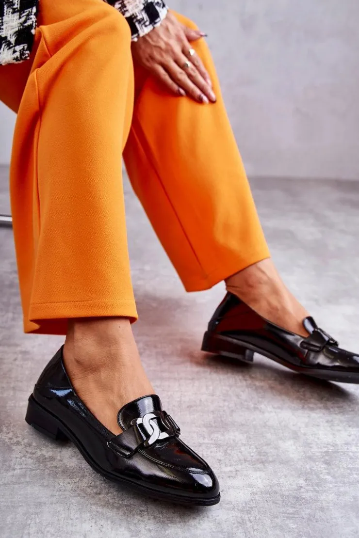 Damskie Buty damskie Vinceza Modne Lakierowane Półbuty Loafery Czarne Trine