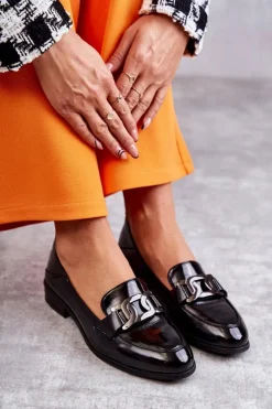 Damskie Buty damskie Vinceza Modne Lakierowane Półbuty Loafery Czarne Trine