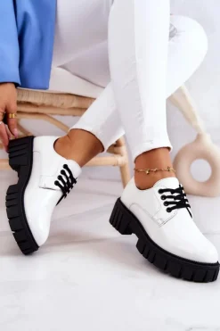 New Boto Modne Lakierowane Półbuty La.Fi 210013W-LA Białe