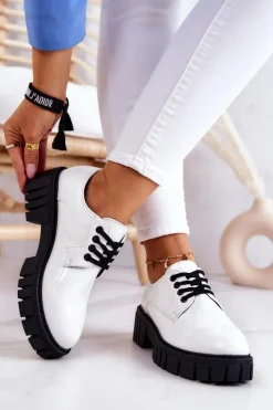 New Boto Modne Lakierowane Półbuty La.Fi 210013W-LA Białe