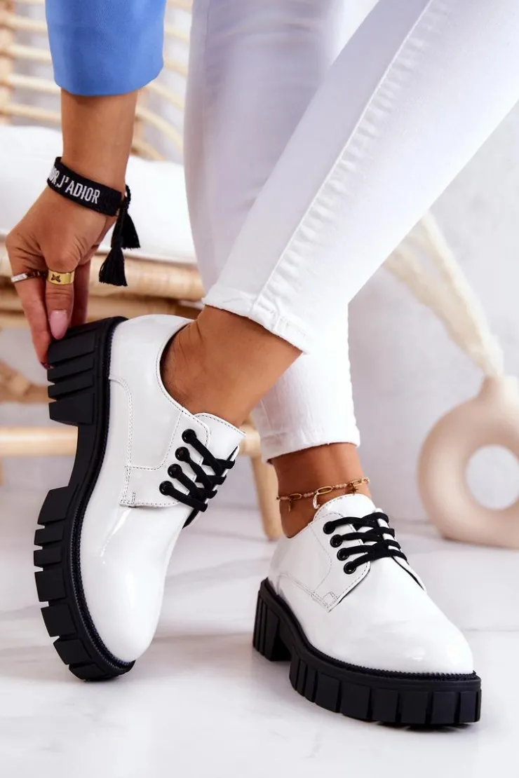 New Boto Modne Lakierowane Półbuty La.Fi 210013W-LA Białe