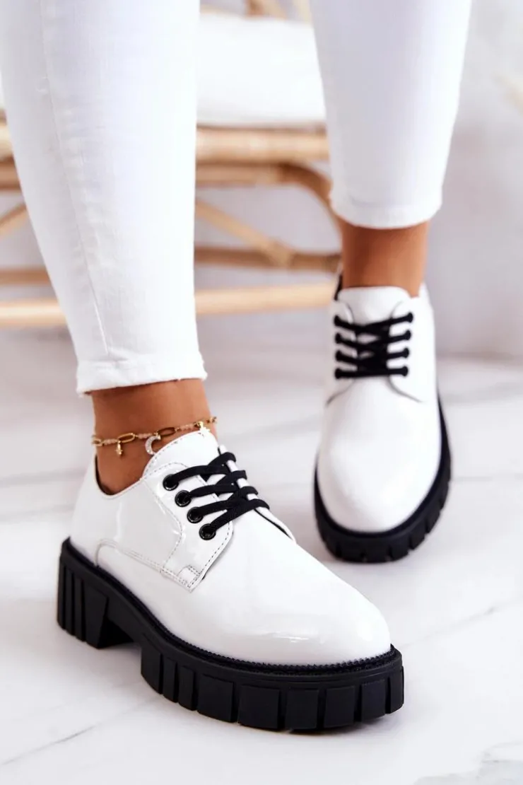 New Boto Modne Lakierowane Półbuty La.Fi 210013W-LA Białe